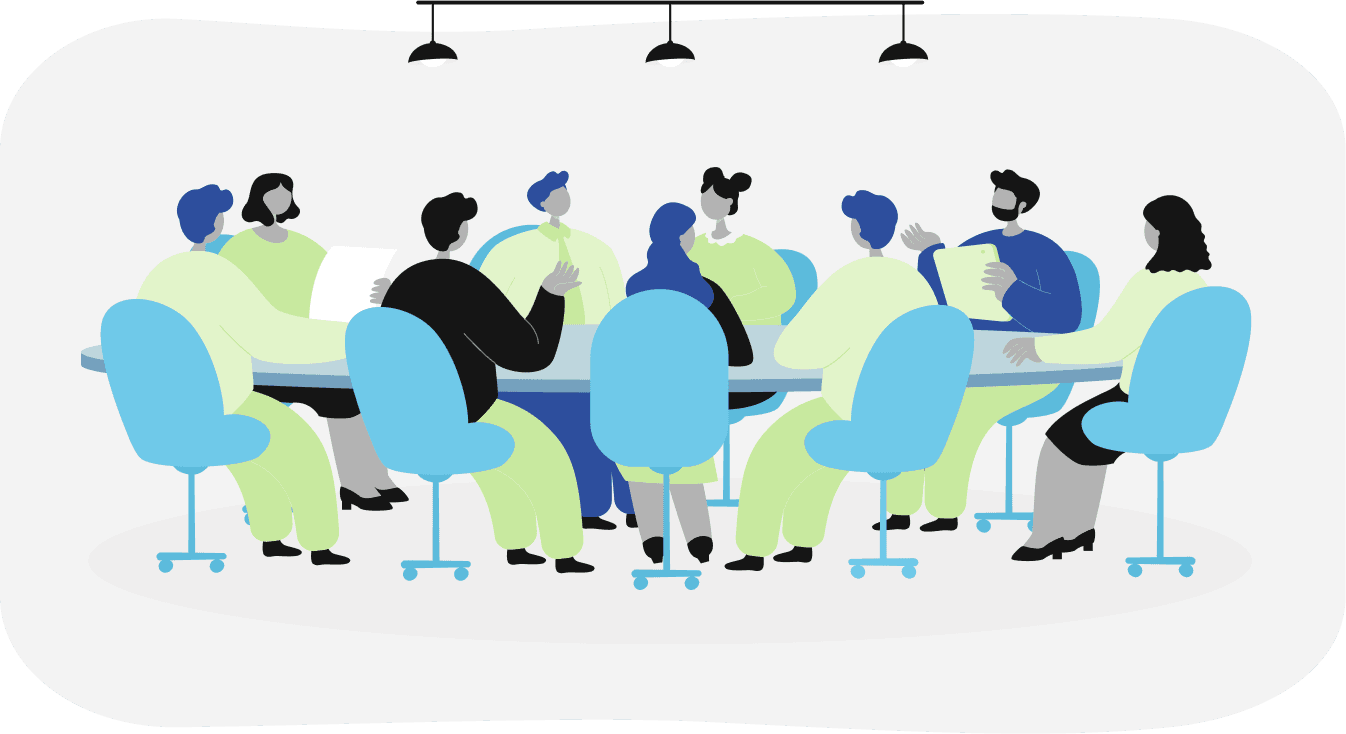 Grafik of a team of working people sitting at a table